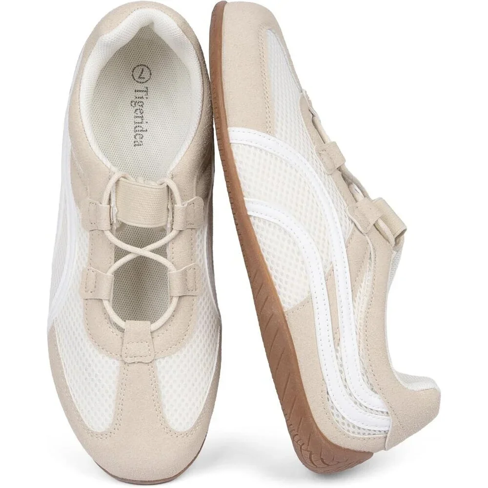 Women's White Nude Mesh Lightweight Casual Comfortable Mary Jane Fashion Sneaker